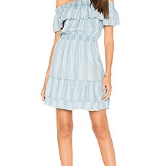 BB Dakota Coco Blue Striped Chambray Off The Shoulder Dress Size XS - Picture 5 of 9